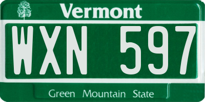 VT license plate WXN597
