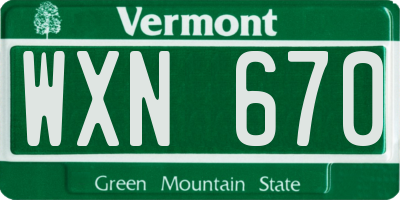 VT license plate WXN670