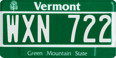 VT license plate WXN722