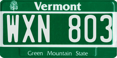 VT license plate WXN803