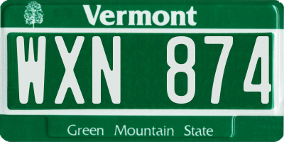 VT license plate WXN874
