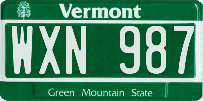VT license plate WXN987