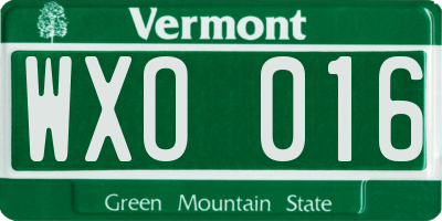 VT license plate WXO016