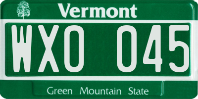 VT license plate WXO045