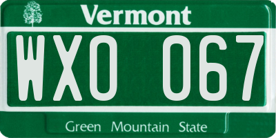 VT license plate WXO067