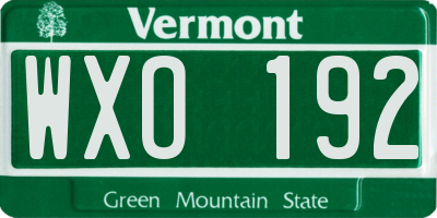 VT license plate WXO192