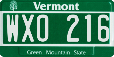 VT license plate WXO216