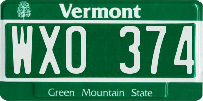 VT license plate WXO374