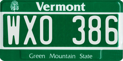 VT license plate WXO386