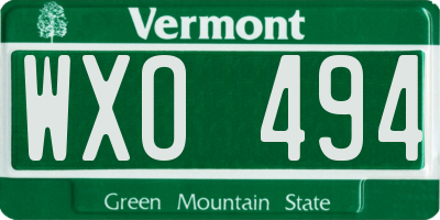 VT license plate WXO494