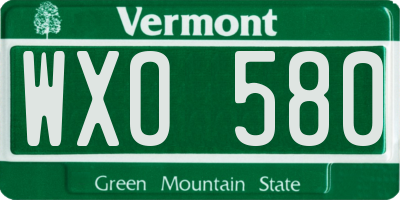 VT license plate WXO580