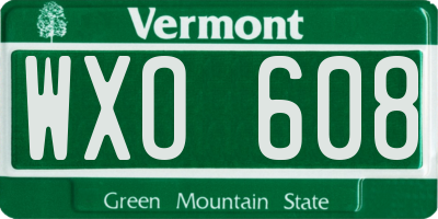 VT license plate WXO608