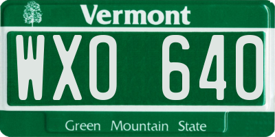 VT license plate WXO640