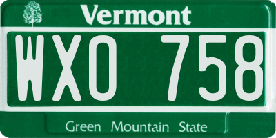 VT license plate WXO758