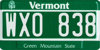 VT license plate WXO838