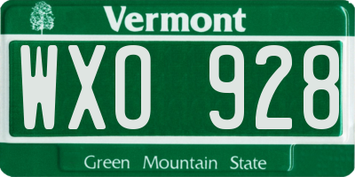 VT license plate WXO928