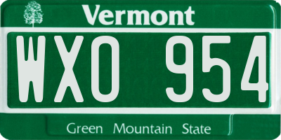 VT license plate WXO954