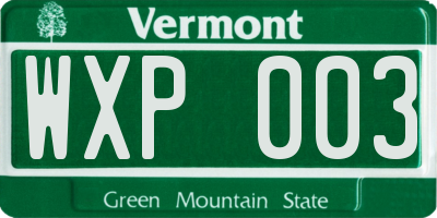 VT license plate WXP003