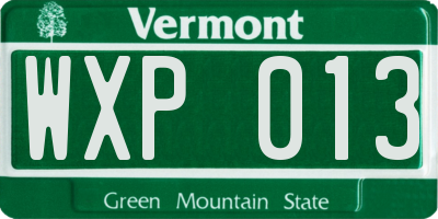 VT license plate WXP013