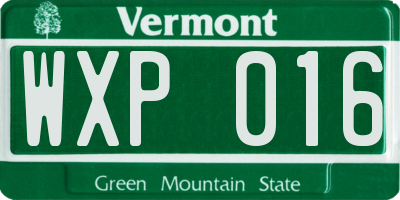 VT license plate WXP016