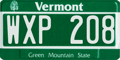 VT license plate WXP208