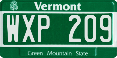 VT license plate WXP209