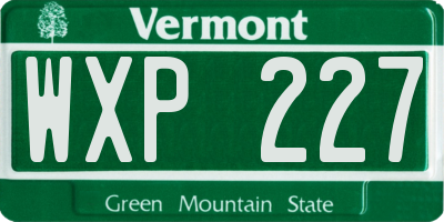 VT license plate WXP227