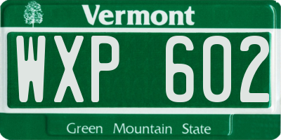 VT license plate WXP602