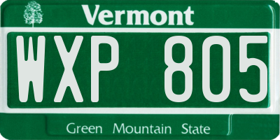 VT license plate WXP805