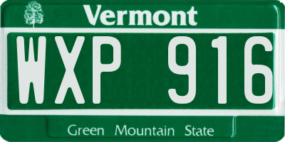 VT license plate WXP916