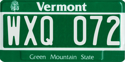 VT license plate WXQ072