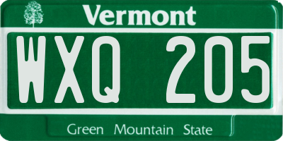 VT license plate WXQ205