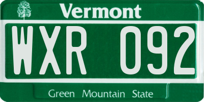 VT license plate WXR092