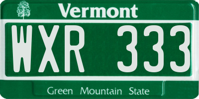 VT license plate WXR333