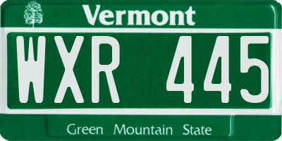 VT license plate WXR445
