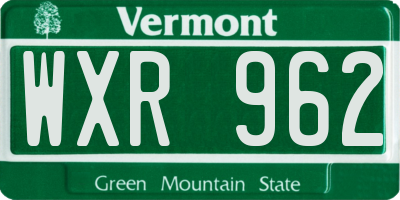 VT license plate WXR962