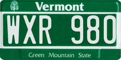 VT license plate WXR980