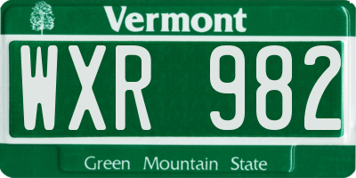 VT license plate WXR982
