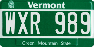 VT license plate WXR989