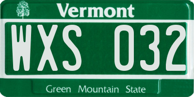 VT license plate WXS032