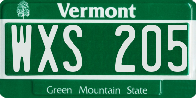 VT license plate WXS205
