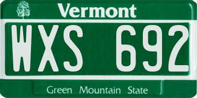 VT license plate WXS692