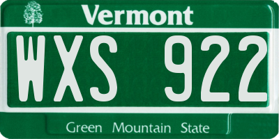 VT license plate WXS922