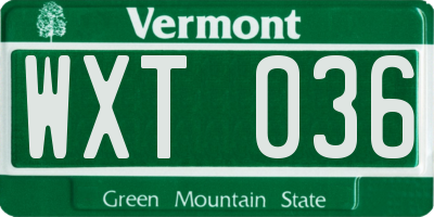 VT license plate WXT036