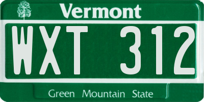 VT license plate WXT312