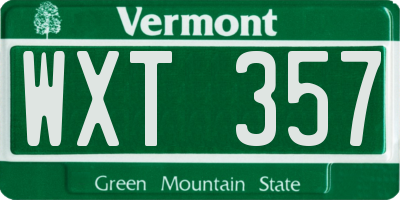 VT license plate WXT357