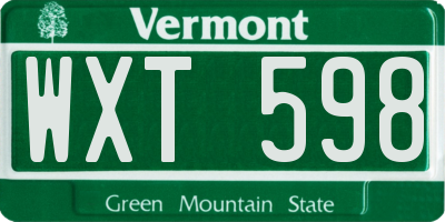 VT license plate WXT598