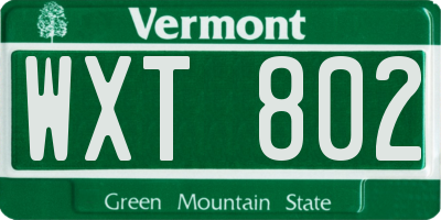 VT license plate WXT802