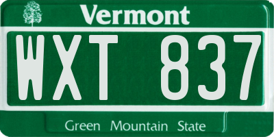 VT license plate WXT837