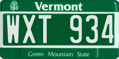 VT license plate WXT934